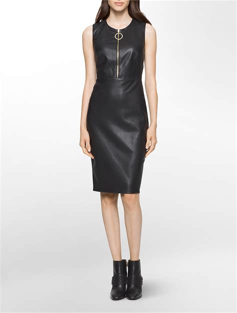 faux leather calvin klein dress|More.